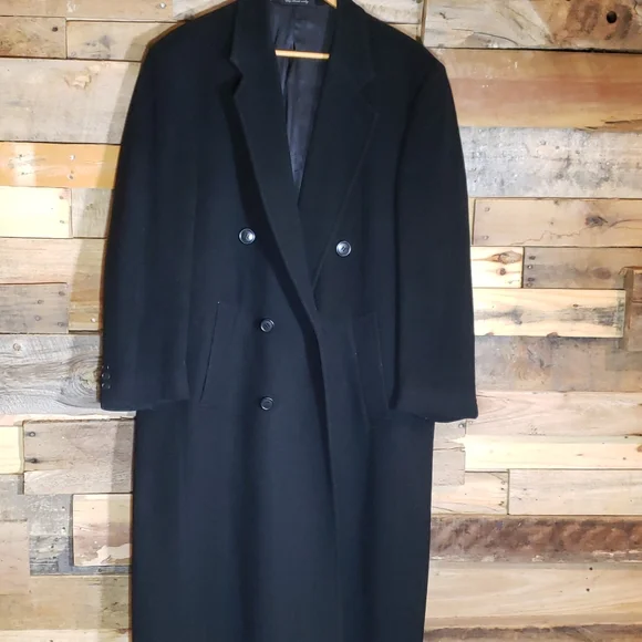 Casper Cashmere Men Black Long Coat Blend Fabric Wovem In Italy - Picture 5 of 5
